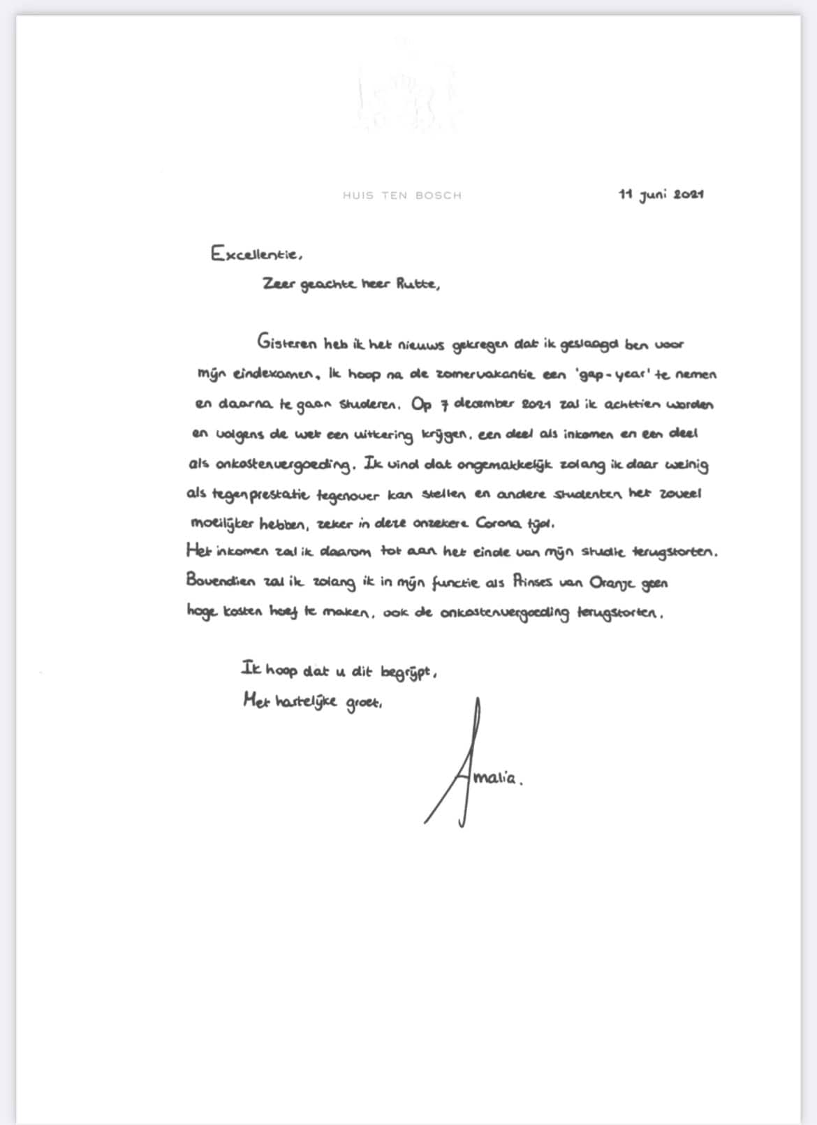 Met haar gebaar pareert prinses Amalia de kritiek op koninklijke ...