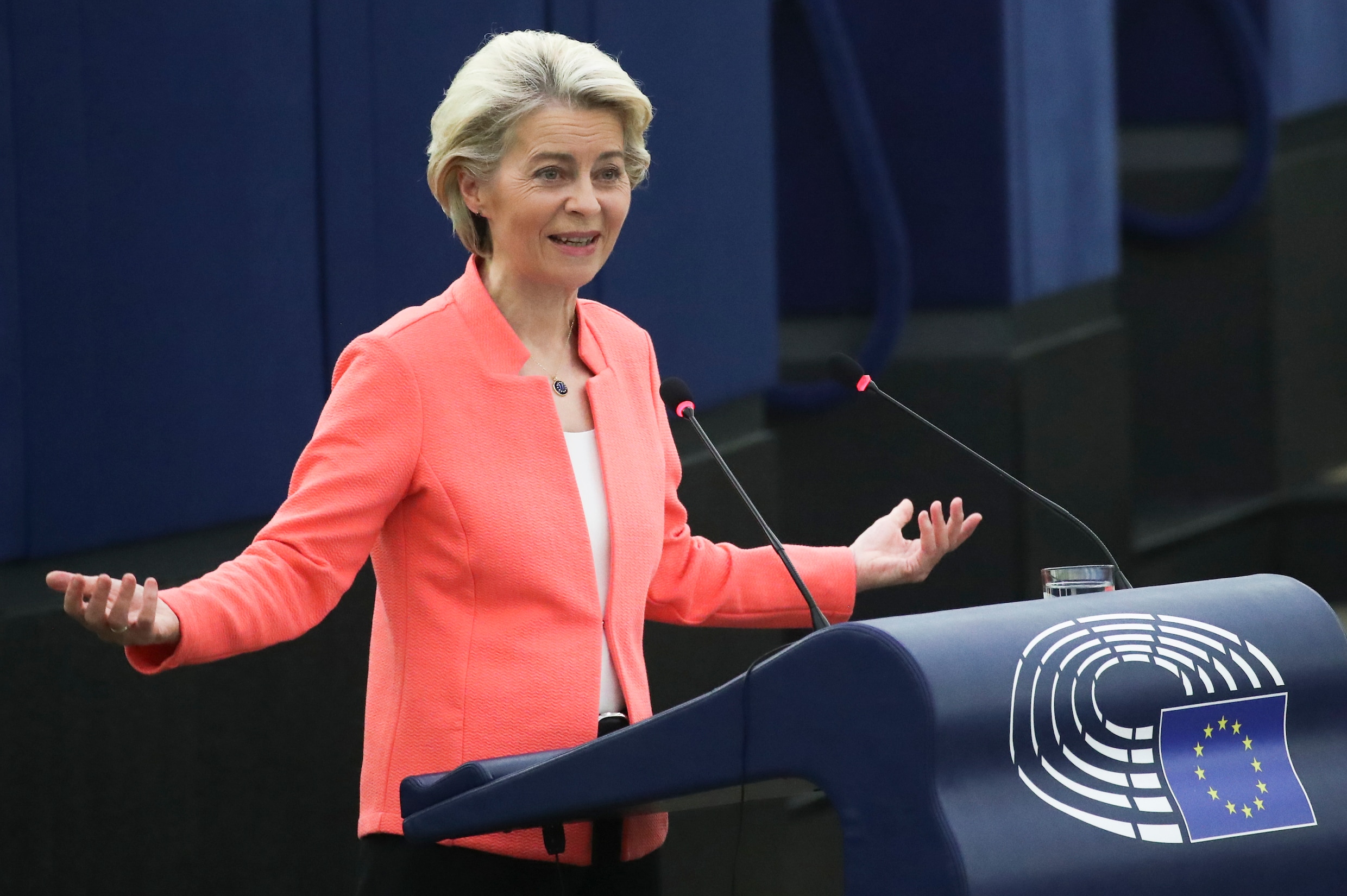 Von der Leyen woensdag in Straatsburg, waar ze haar plannen voor het komend jaar ontvouwde.