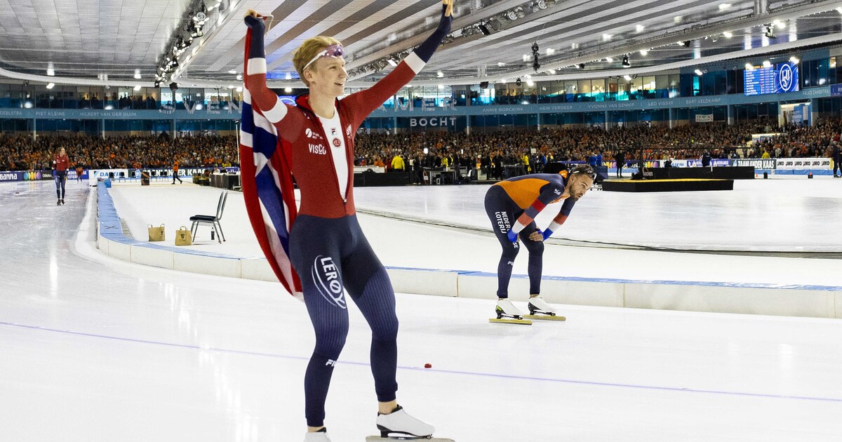 Noorse winnaar Kongshaug is bang voor de toekomst van het schaatsen ‘als Nederland steeds één