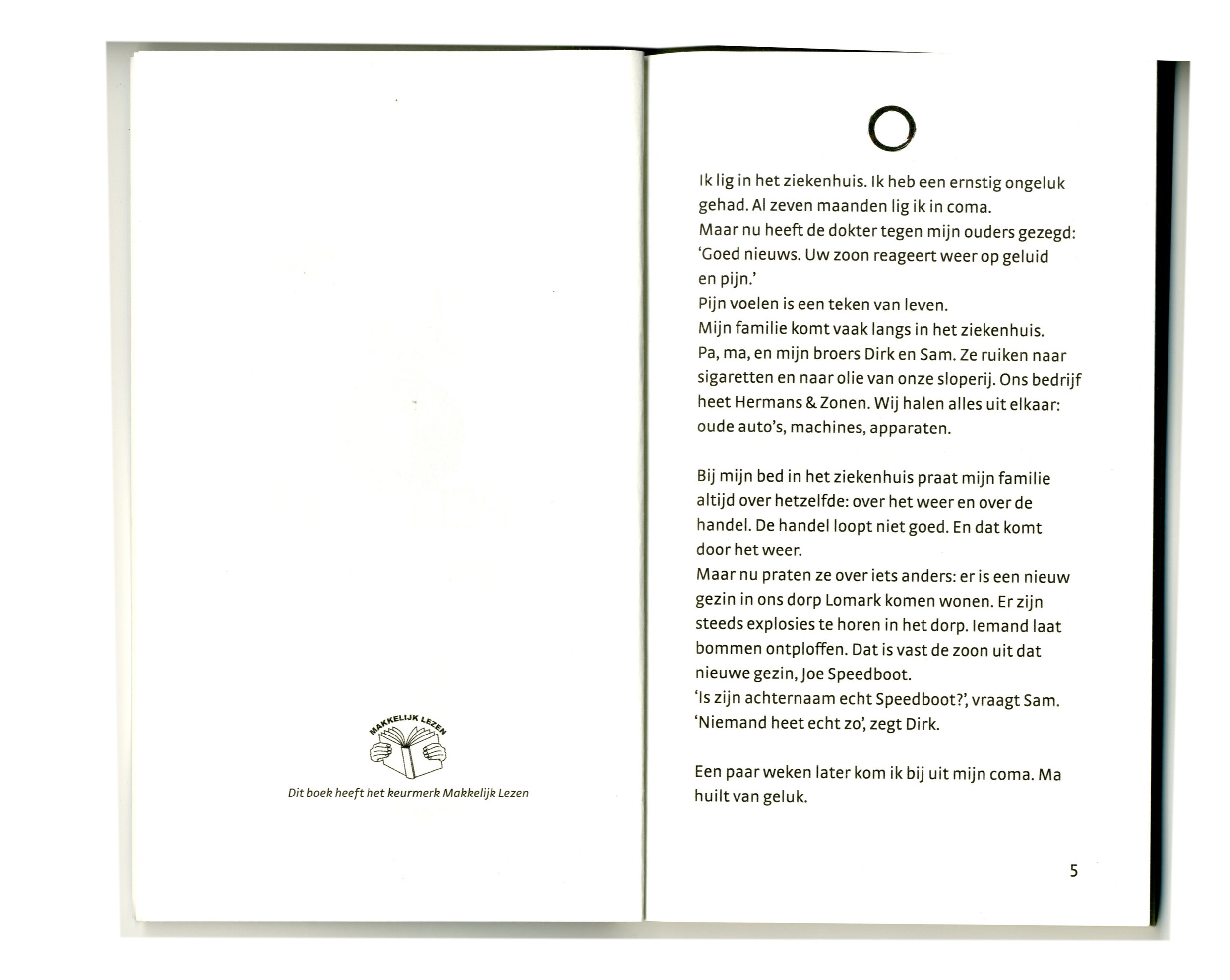 Een pagina uit &lsquo;Joe Speedboot&rsquo; geschreven in makkelijke taal.